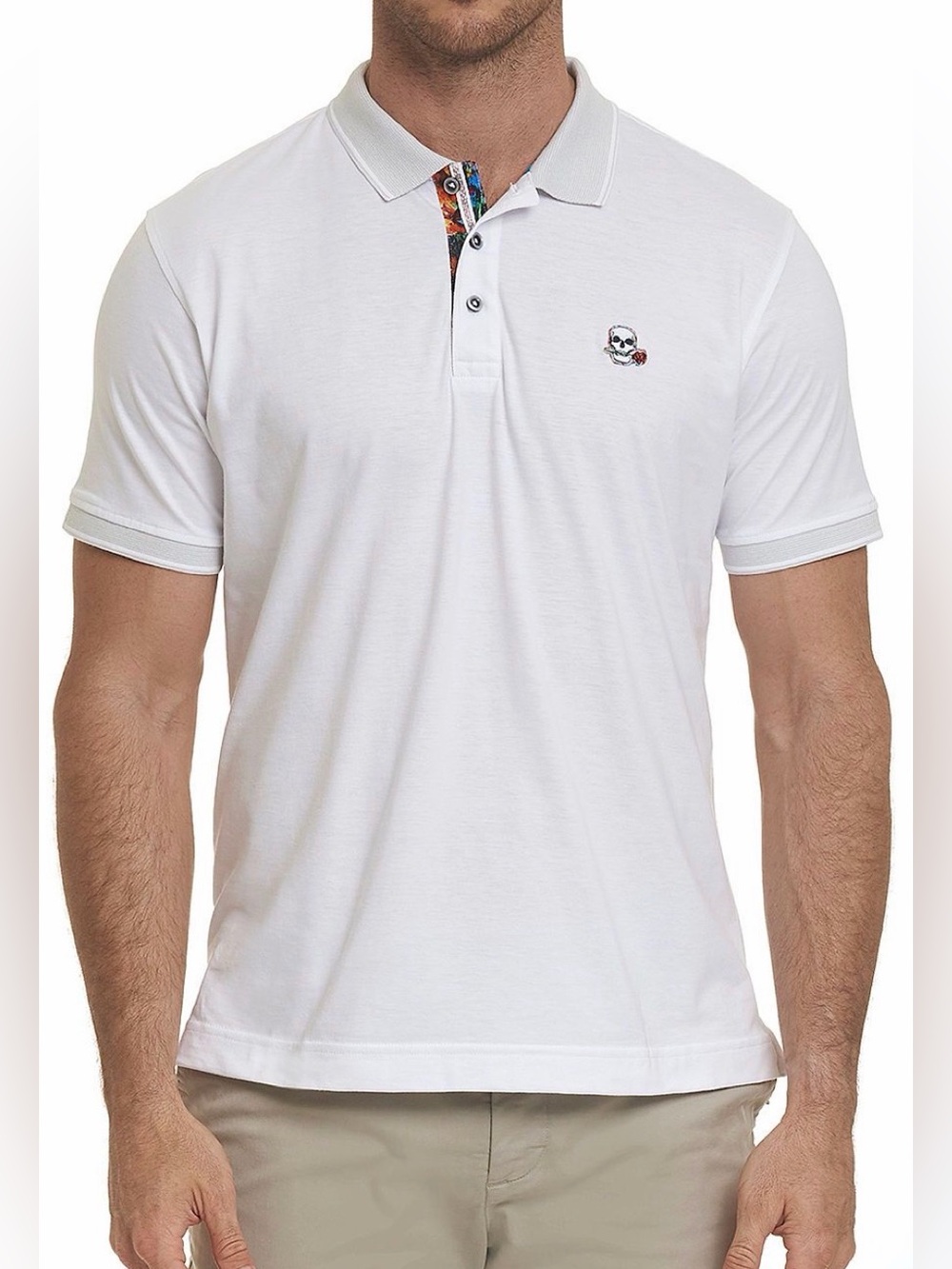 Robert Graham Easton Skull Embroidered Polo Shirt Men's Small‎ White Classic Fit